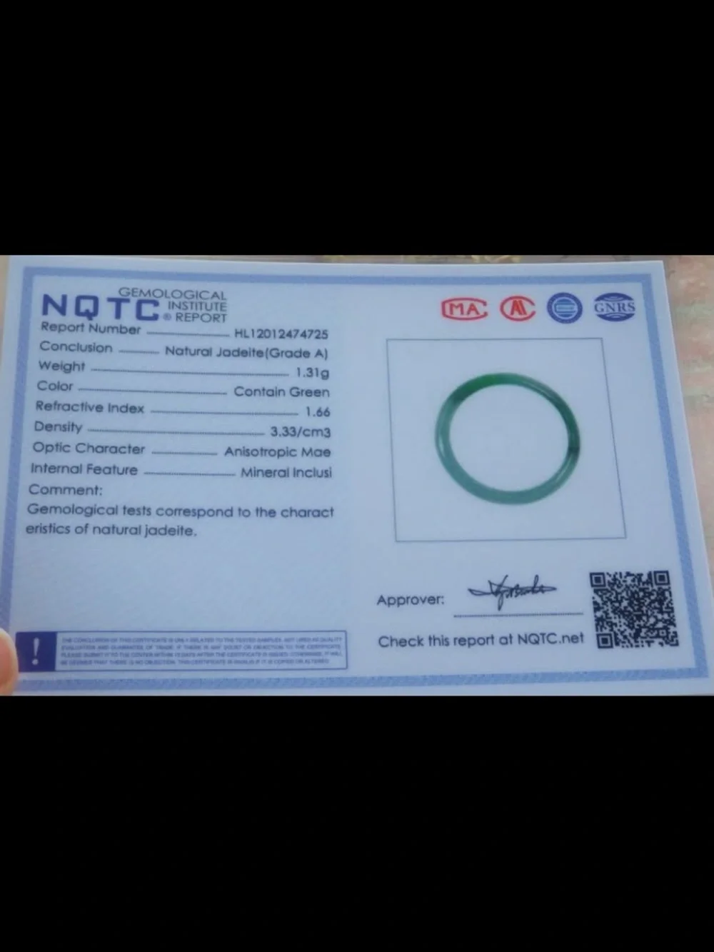 Certificate Jadeite Jewelry Jade luck Green thin Ring Size6.75